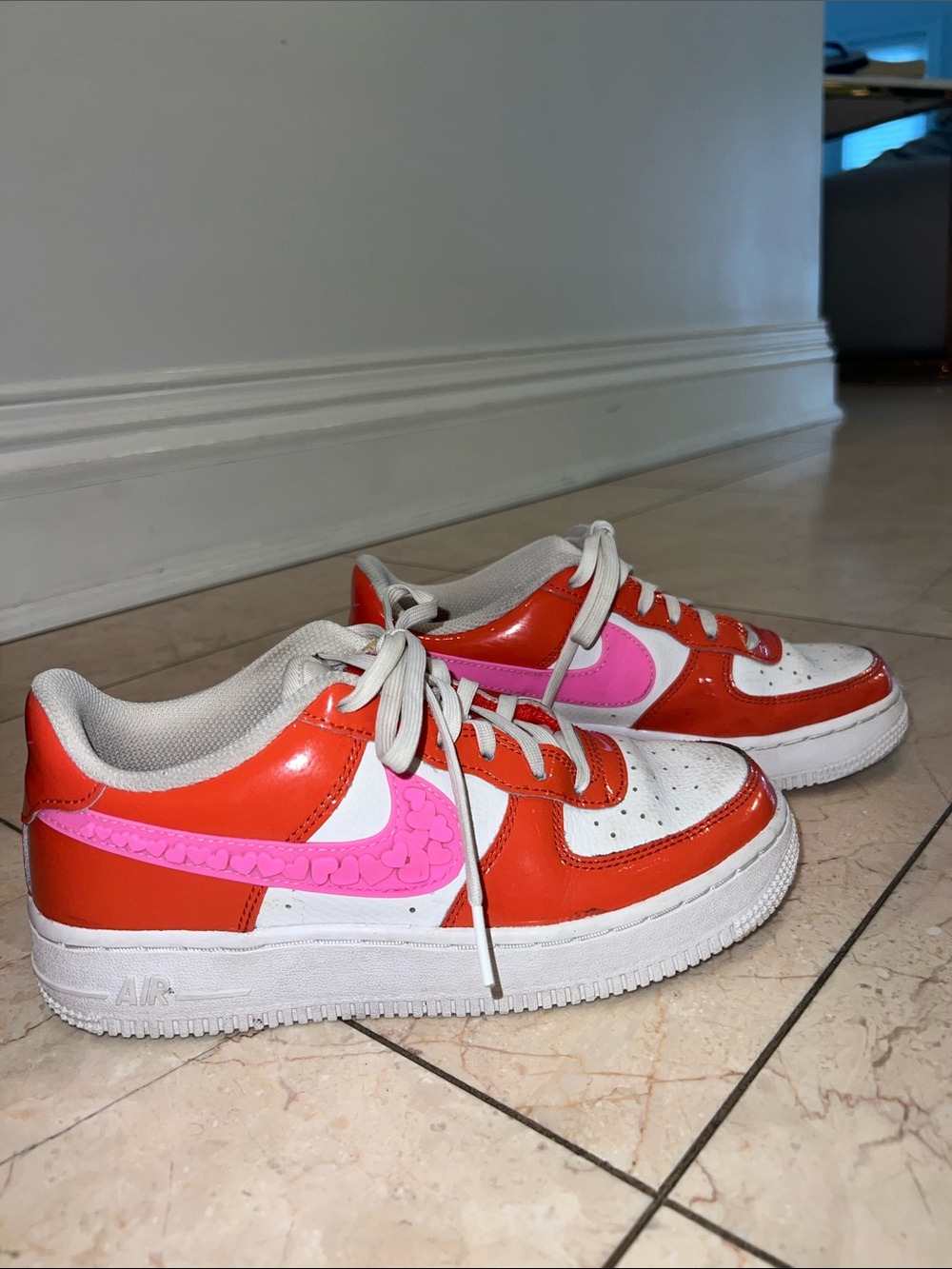 Nike Kids Air Force 1 Orange and Pink Low-Top Sneakers